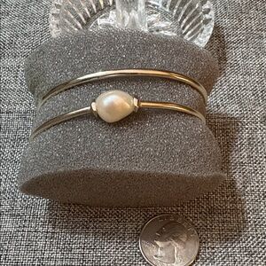 Gold Pearl Bangle Bracelet - open back half bangle MAKE ME AN OFFER!